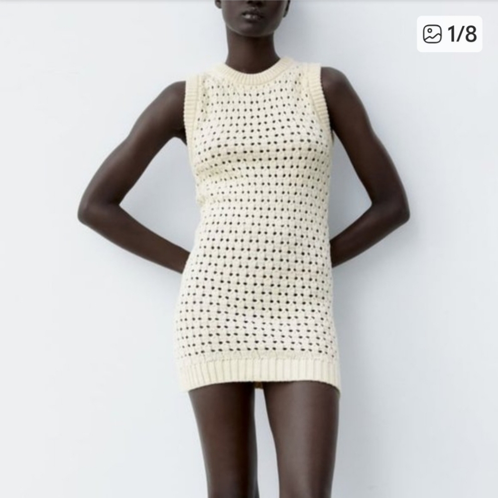 Zara Cream Crochet Knit Mini Dress Size M